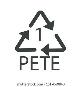1 PETE código de reciclagem de polietileno, símbolo de reciclagem de plástico, triângulo e setas, ícone isolado vetor. Material reciclável, código de identificação da resina. Emblema de ecologia, proteção do ambiente