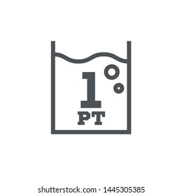 1 pint sign (pt mark) estimated volumes gallons (gal) Vector symbol gal packaging, labels used for prepacked foods drinks different gallons and pints. 1 pt vol single icon isolated on white background
