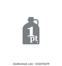 1 pint sign (pt mark) estimated volumes gallons (gal) Vector symbol gal packaging, labels used for prepacked foods drinks different gallons and pints. 1 pt vol single icon isolated on white background