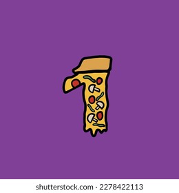 1 von Pizza, Vektor Fastfood-Alphabet und Nummer