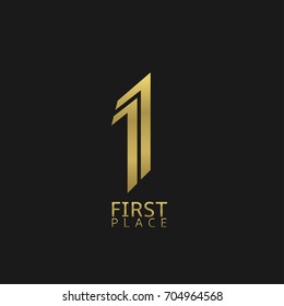 1 place. Golden award label, first place symbol