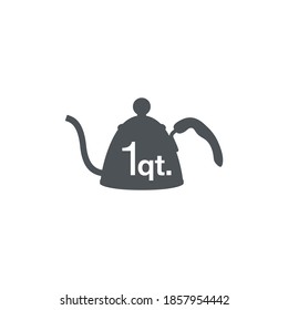 1 quart sign (qt mark) estimated volumes gallons (gal) Vector symbol gal packaging, labels used for prepacked foods drinks different gallons and quarts. 1 qt vol single icon isolated white background