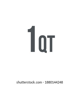 1 quart sign (qt mark) estimated volumes gallons (gal) Vector symbol gal packaging, labels used for prepacked foods drinks different gallons and quarts. 1 qt vol single icon isolated white background