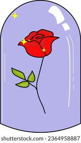 1 red rose preserved in clear glass.