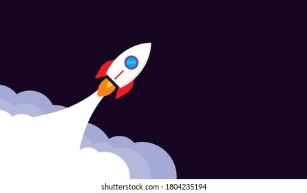 1 Rocket launch landing page illustration. Business or project startup banner concept. Flat style illustration.