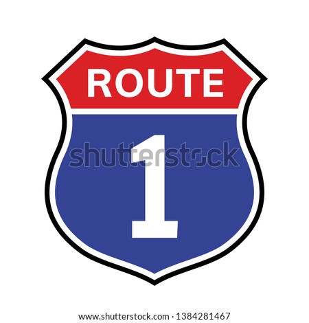1 route sign icon. Vector road 1 highway interstate american freeway us california route symbol.