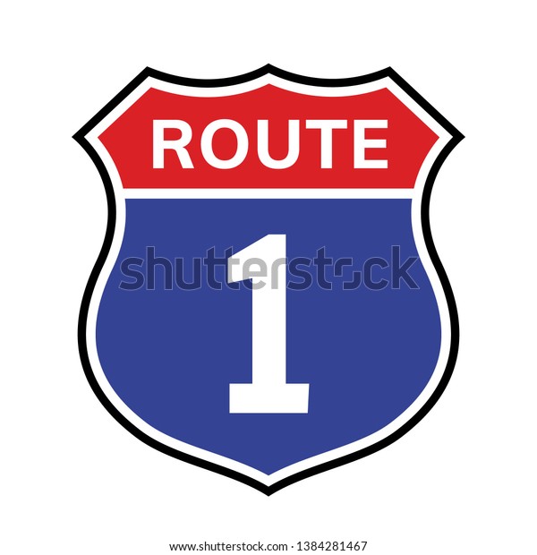 1 route sign icon. Vector\
road 1 highway interstate american freeway us california route\
symbol.