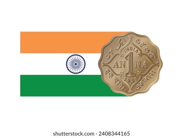 1 Rupee coin of India. Coin side isolated on white background. Flag of India. Vector. svg