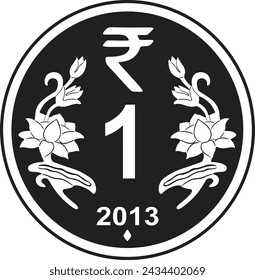 1 rupee coin vector silhouette handmade design svg