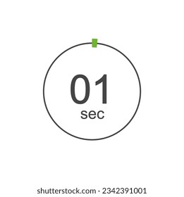 1 sec Digital Countdown Timer Vector Icon. 1 sec Stopwatch Analog or Digital Timer Illustration.