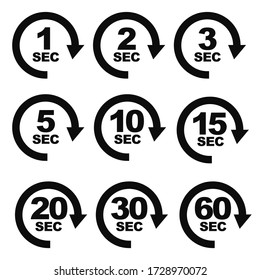 From 1 second to 60 seconds waiting time icon set - Editable vector illustration arrow pictograms