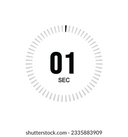 1 second timer clock. 1 sec stopwatch icon countdown time digital stop chronometer.