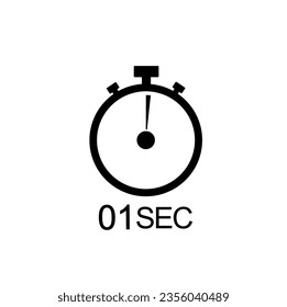 1 second timer vector icon, 1 sec stopwatch symbol.
