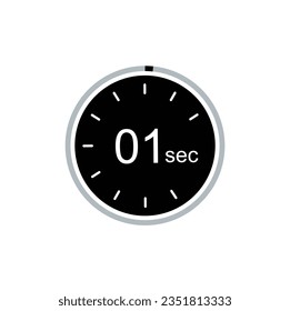 1 seconds timer vector icon, 1 sec stopwatch symbol.