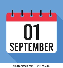 1 de septiembre Calendario. Fondo Azul. Calendario de vectores.