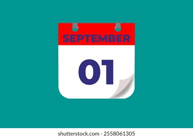 1 September calendar icon text page monthly web design on red, and blue background vector, icon, or illustration with the month of September 1