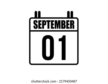 1 September calendar. Simple calendar page for the month of September. Black vector on white background.