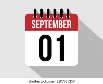 1 September calendar vector icon. Red september date for the days of the month