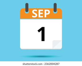1 September. Flat icon calendar isolated on blue background. Vector illustration.
