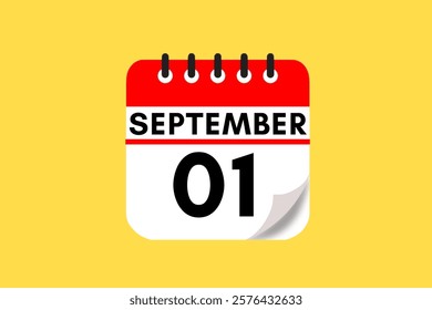 1 September month single day vector, illustration, calendar with red, black, white and yellow color background calendar September 1