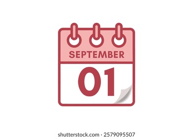 1 September month single day vector, illustration, calendar with maroon, rose and white color background calendar September 1