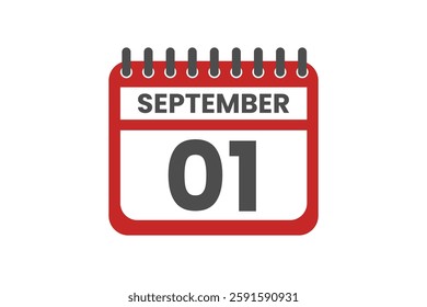 1 September month single day vector, illustration, calendar with red, black and white color background calendar September 1