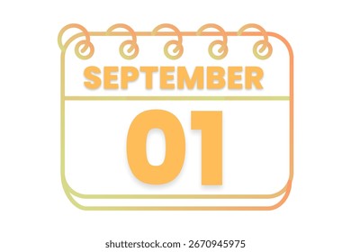 1 September month single day vector, illustration, calendar with orange, yellow, brown and white color background calendar icon of September 1