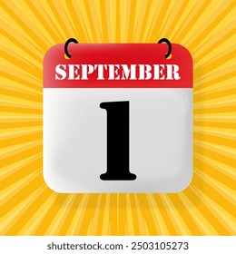 1 September. Speech bubble with calendar 2024, 2025. Year, month, day, week, time management. Planning concept. 3d illustration. Pop art style. Vector line icon for Business and Advertising