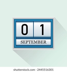 Vector Icono de calendario diario plano de 1 de septiembre. Fecha y mes.