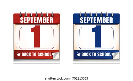 1 September. Wall calendar set. Knowledge Day. Back to school. Vector illustration