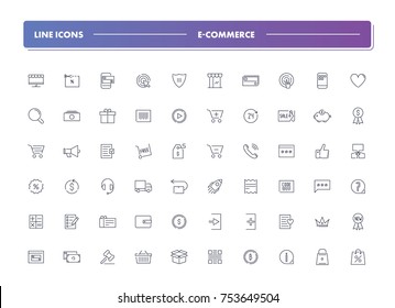 1. Set of 60 line icons. E-commerce collection. Vector illustration for internet and online work 