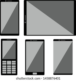 1 set of black gray cellphones, today's and old cellphones, flat design handphone, phone logo