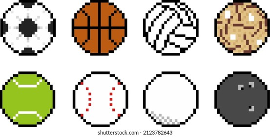 1 set pixel art of ball icon