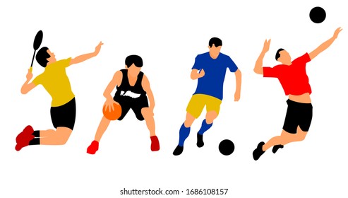 1 Set of sports vector bundle. Football, Badminton, Basketball, Volleyball
