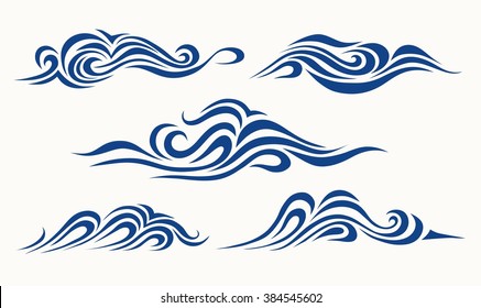 1 set of stylized waves on a light background - elements for design