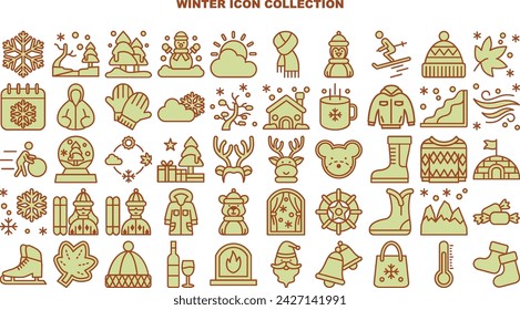 1 set of winter icons with color lineal - color style