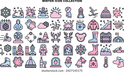 1 set of winter icons with outline fill style