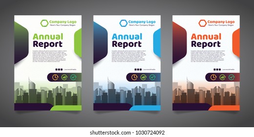 1 Side, 3 Alternate Color of Annual Book Cover with Vectorized Building Image Illustration