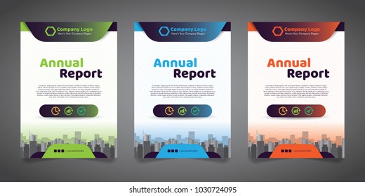 1 Side, 3 Alternate Color of Annual Book Cover with Vectorized Building Image Illustration