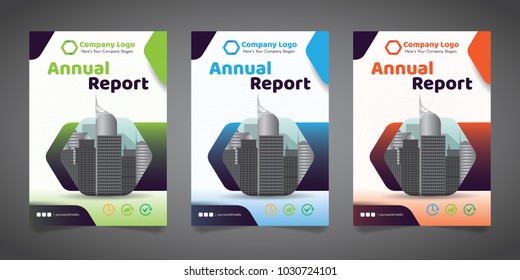 1 Side, 3 Alternate Color of Annual Book Cover with Vectorized Building Image Illustration