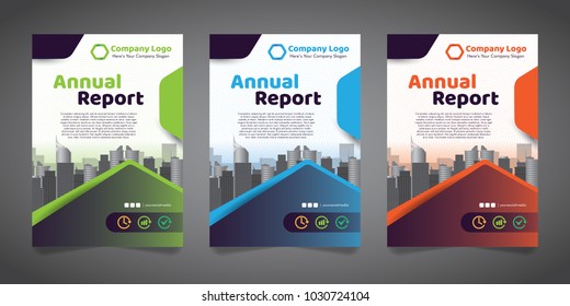 1 Side, 3 Alternate Color of Annual Book Cover with Vectorized Building Image Illustration