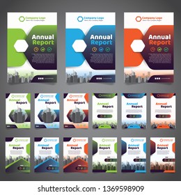 1 Side, 3 Alternate Color of Annual Book Cover with Vectorized Building Image Illustration	
