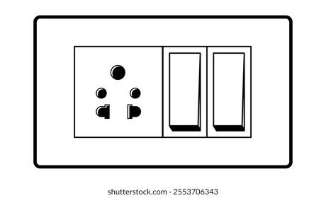 1 Socket 2 Switches clipart black and white for graphic designer.eps