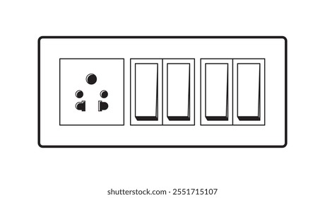 1 socket  4 switches black and white art for graphic designers