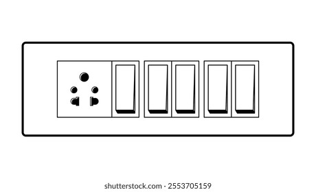 1 Socket 5 Switches clipart black and white for graphic designer.