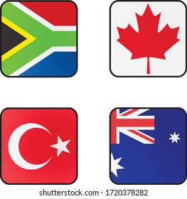 1 st country is South Africa. 2 nd country is Canada. 3 rd country is Turkey. 4 th country is Australia.
