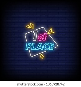 1 st Place Neon Signs Style Text Vector