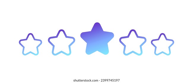 1 star rating. Flat, purple, 5 stars icons. Vector icons
