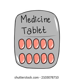 1 strips of 10 tablets with white background