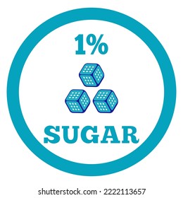 1% Sugar sign label. Vector sugar cube icon.
